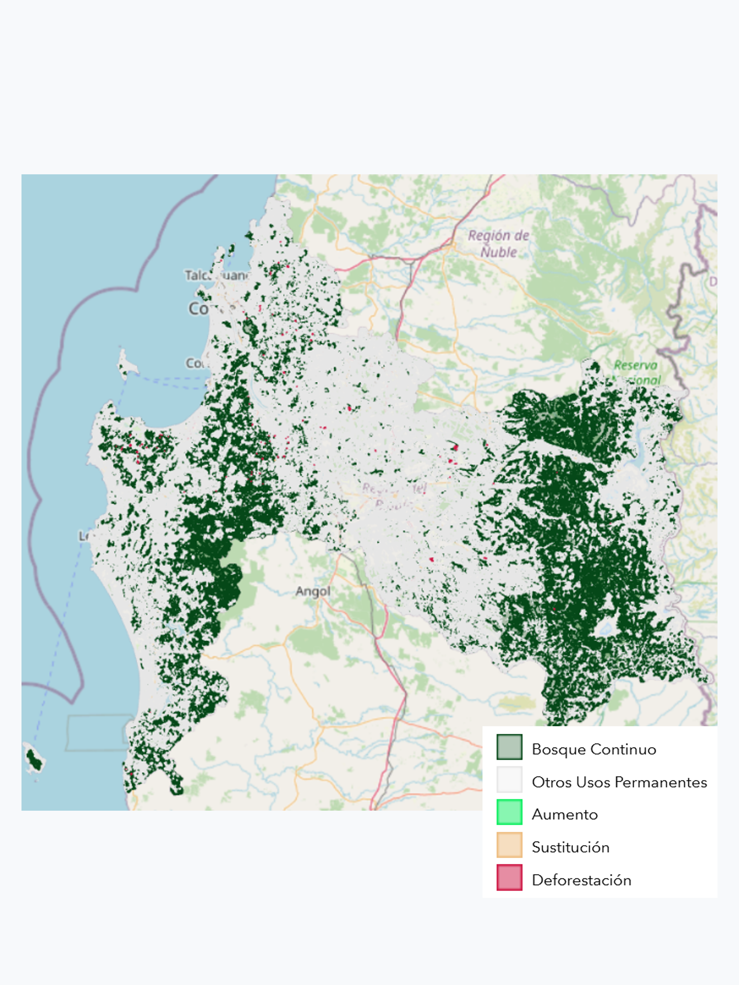 Cartografía temática del Cambio de Uso de la Tierra para la Región del Biobío periodo 2001-2023, Escala 1:50.000